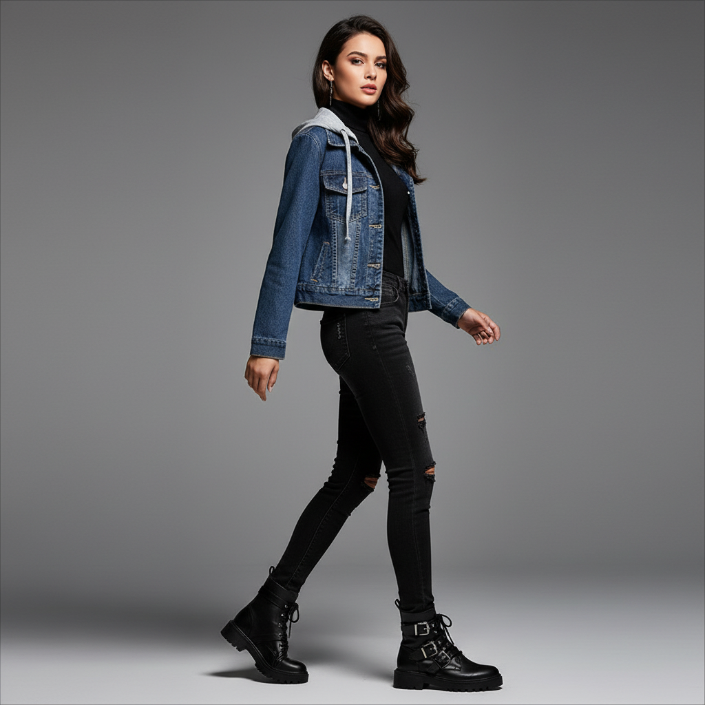 Denim Jacket with Removable Hood | Women's Jacket