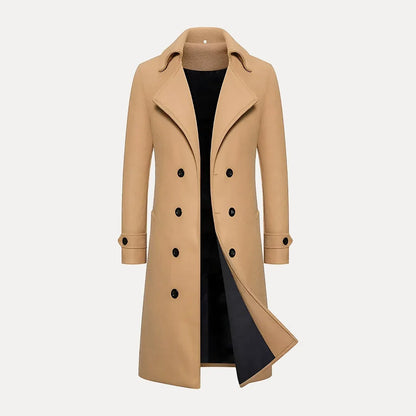 Men's Double-Breasted Long Wool Overcoat