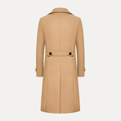Men's Double-Breasted Long Wool Overcoat