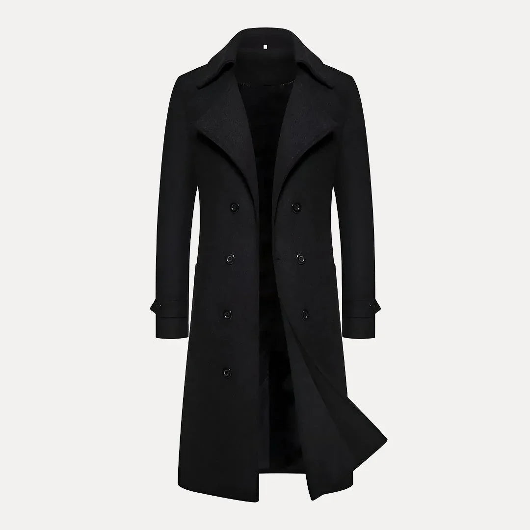 Men's Double-Breasted Long Wool Overcoat