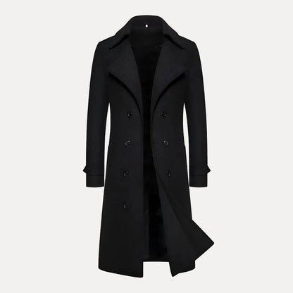 Men's Double-Breasted Long Wool Overcoat