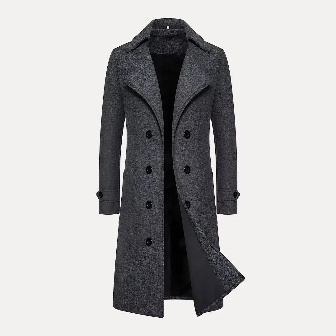 Men's Double-Breasted Long Wool Overcoat