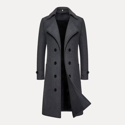 Men's Double-Breasted Long Wool Overcoat