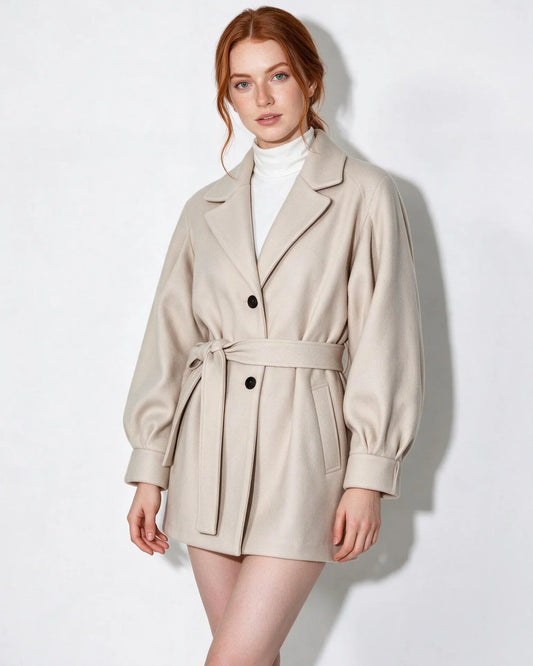 Tina | Women's Elegant Belted Balloon Sleeve Winter Coat