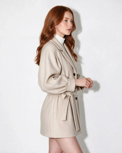 Tina | Women's Elegant Belted Balloon Sleeve Winter Coat