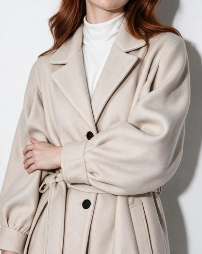 Tina | Women's Elegant Belted Balloon Sleeve Winter Coat