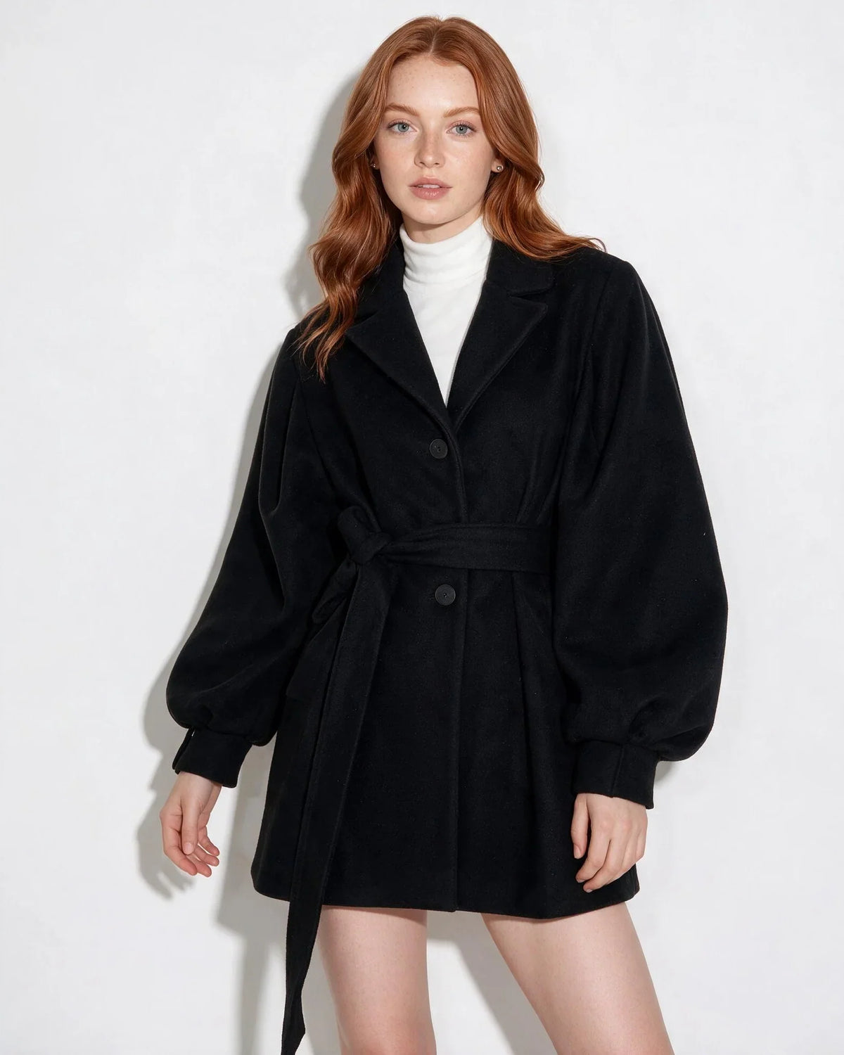 Tina | Women's Elegant Belted Balloon Sleeve Winter Coat