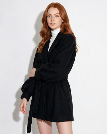 Tina | Women's Elegant Belted Balloon Sleeve Winter Coat