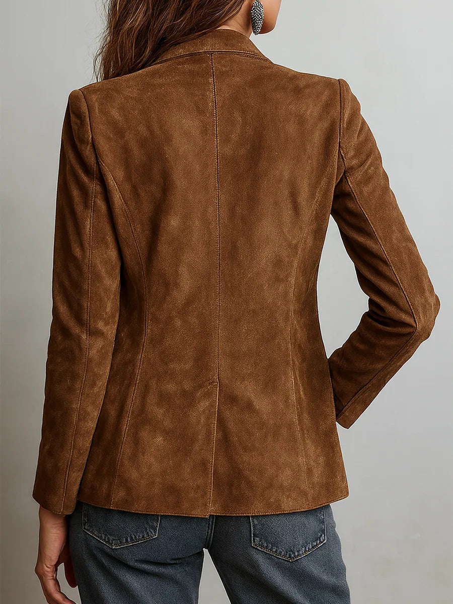 Women's Notched Lapel Suede Blazer Casual