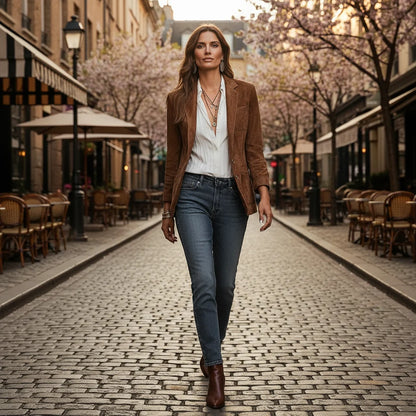 Women's Notched Lapel Suede Blazer Casual