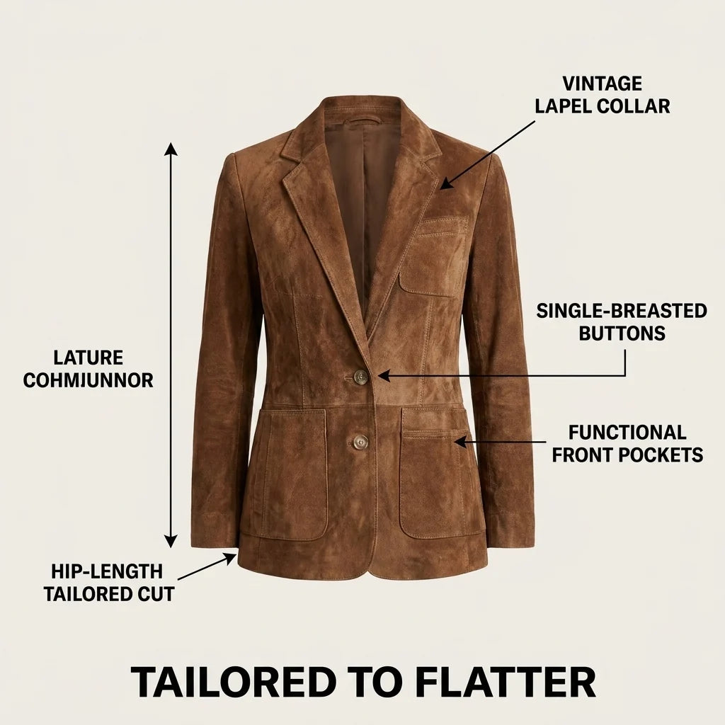 Women's Notched Lapel Suede Blazer Casual