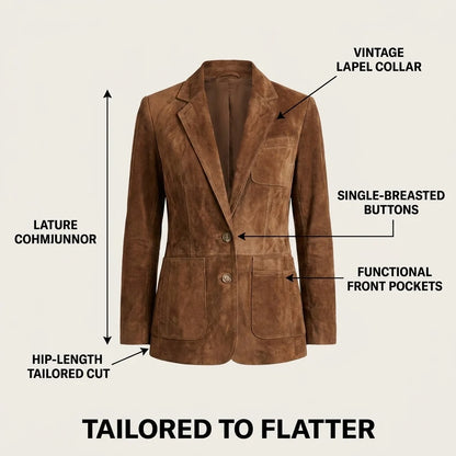 Women's Notched Lapel Suede Blazer Casual