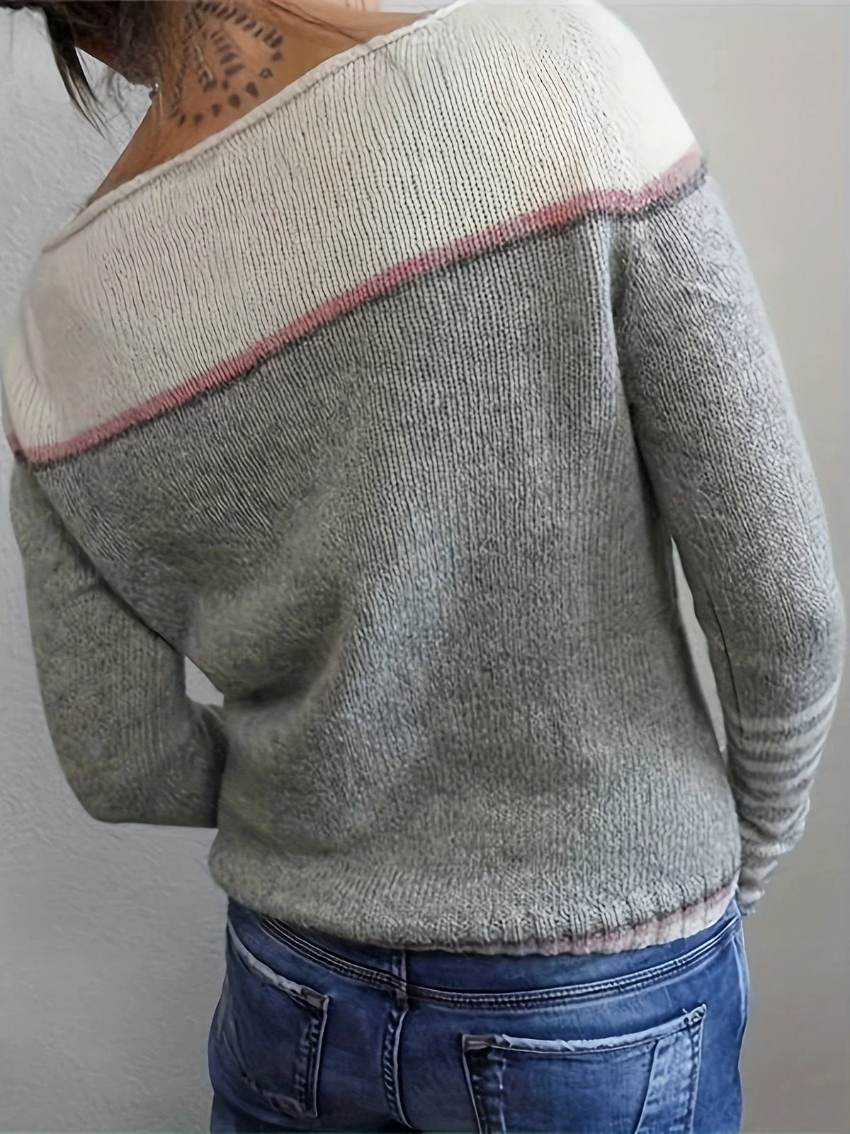 Women's Striped Knit Sweater with Boat Neck