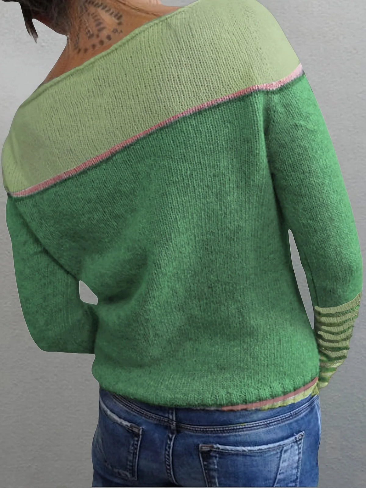 Women's Striped Knit Sweater with Boat Neck