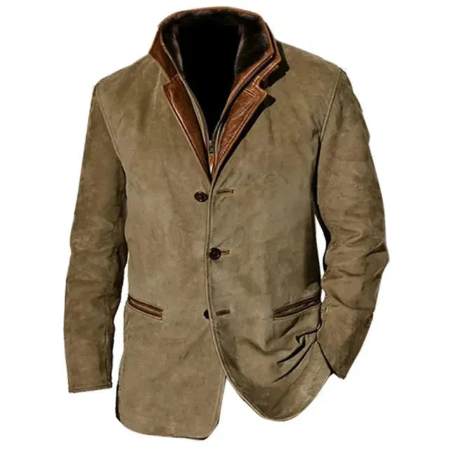 Men's Classic Button-Up Slim Fit Leather Jacket