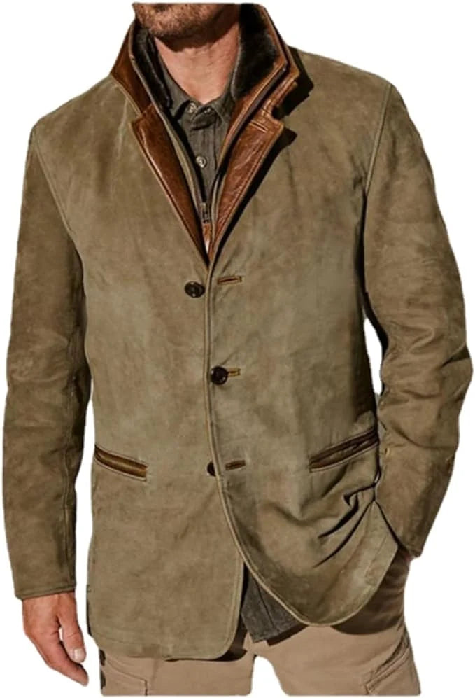 Men's Classic Button-Up Slim Fit Leather Jacket