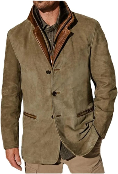 Men's Classic Button-Up Slim Fit Leather Jacket