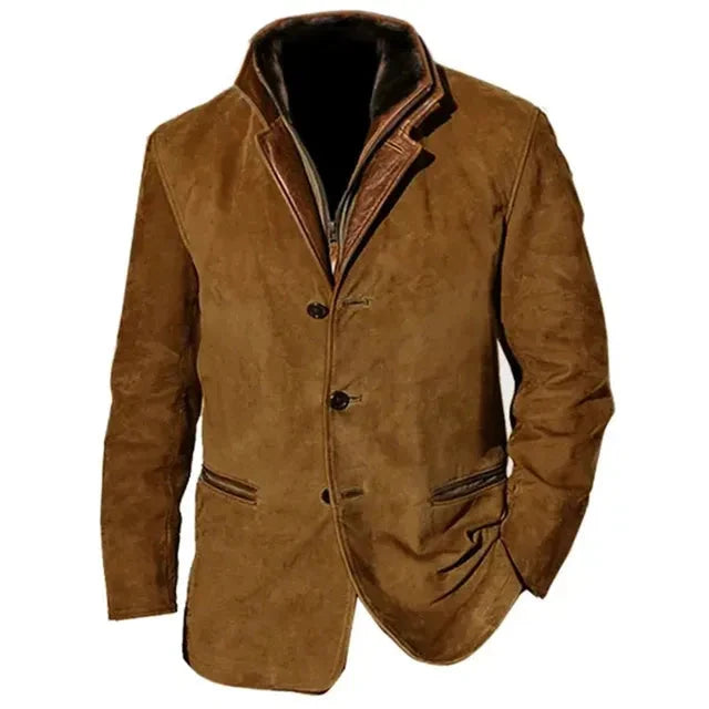 Men's Classic Button-Up Slim Fit Leather Jacket