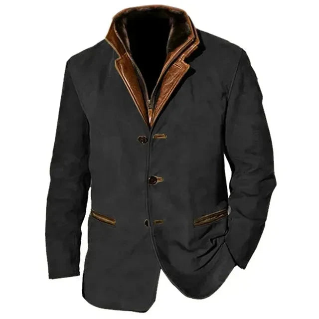 Men's Classic Button-Up Slim Fit Leather Jacket