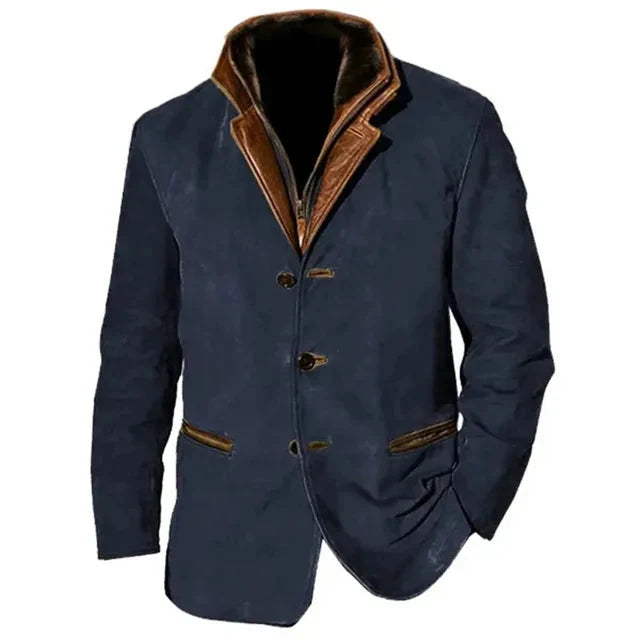 Men's Classic Button-Up Slim Fit Leather Jacket