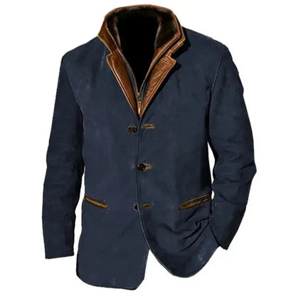 Men's Classic Button-Up Slim Fit Leather Jacket