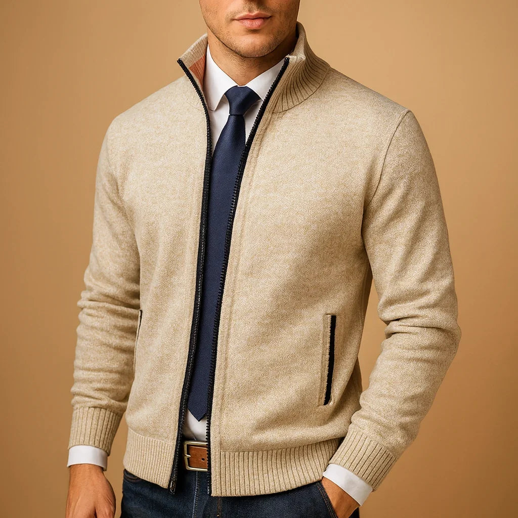 Men's Classic Zip-Up Ribbed Cardigan Sweater