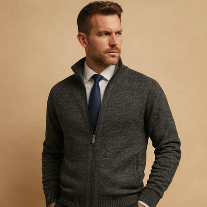 Men's Classic Zip-Up Ribbed Cardigan Sweater