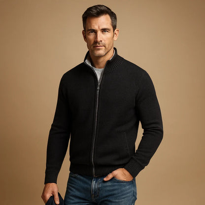 Men's Classic Zip-Up Ribbed Cardigan Sweater