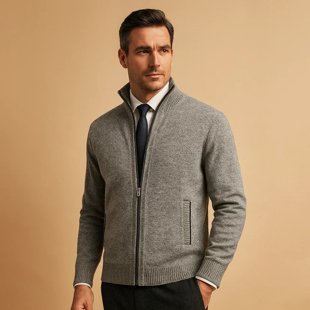 Men's Classic Zip-Up Ribbed Cardigan Sweater