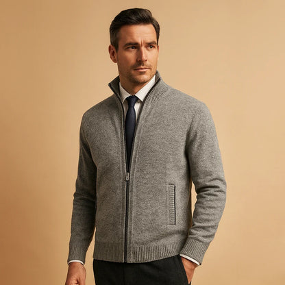 Men's Classic Zip-Up Ribbed Cardigan Sweater