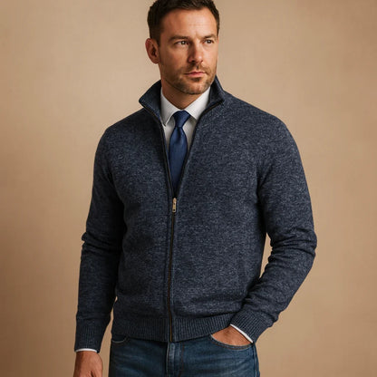Men's Classic Zip-Up Ribbed Cardigan Sweater