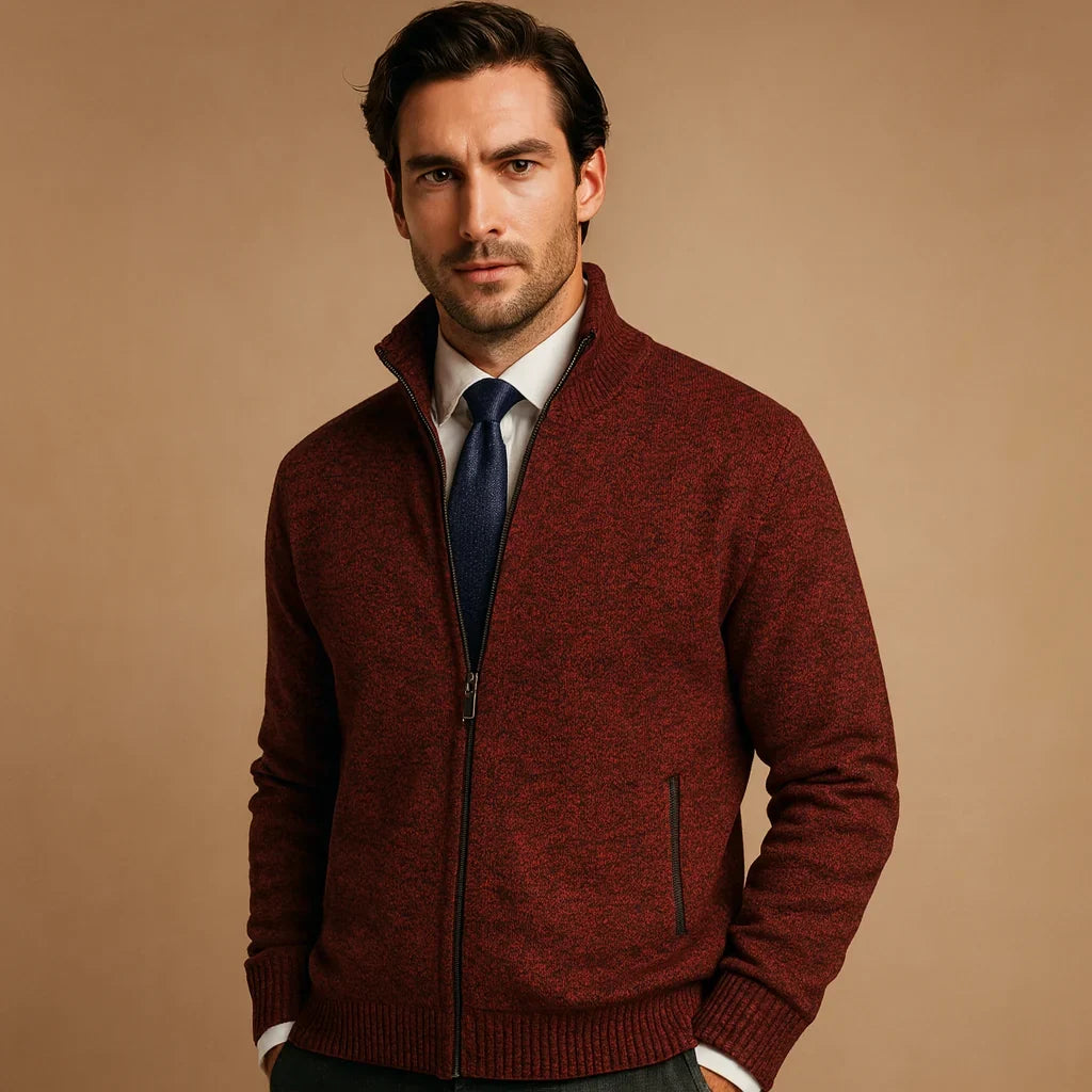 Men's Classic Zip-Up Ribbed Cardigan Sweater