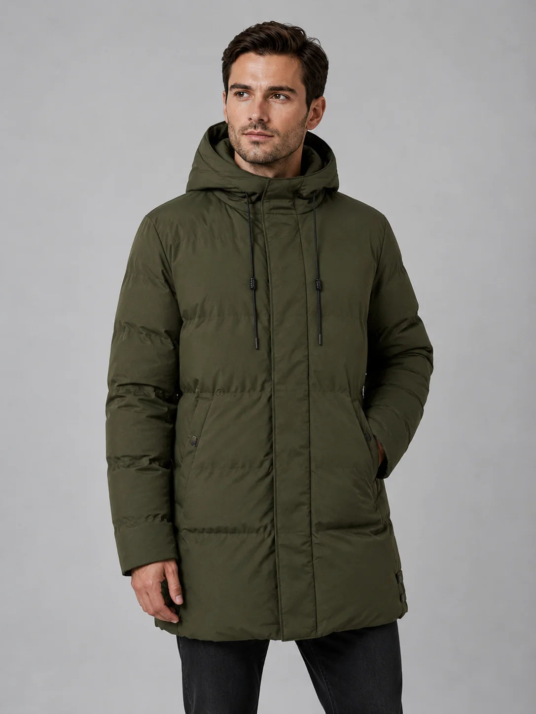 Men's Padded Hooded Longline Winter Parka
