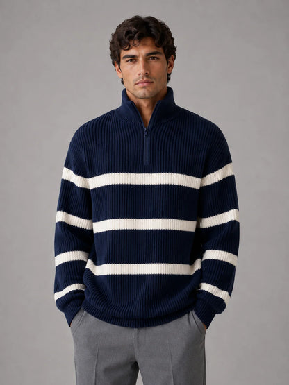 Men's Relaxed Fit Half-Zip Striped Jumper