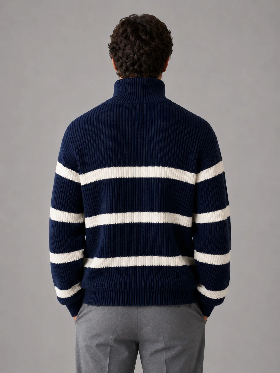 Men's Relaxed Fit Half-Zip Striped Jumper