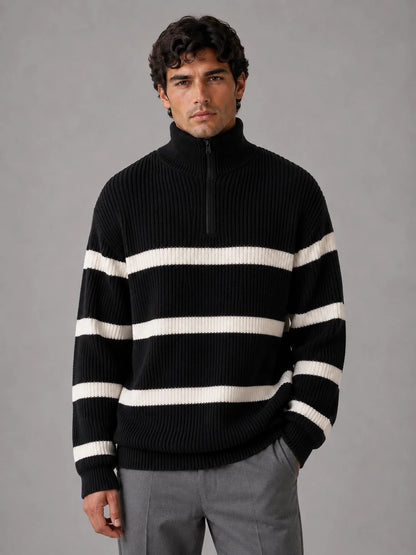Men's Relaxed Fit Half-Zip Striped Jumper