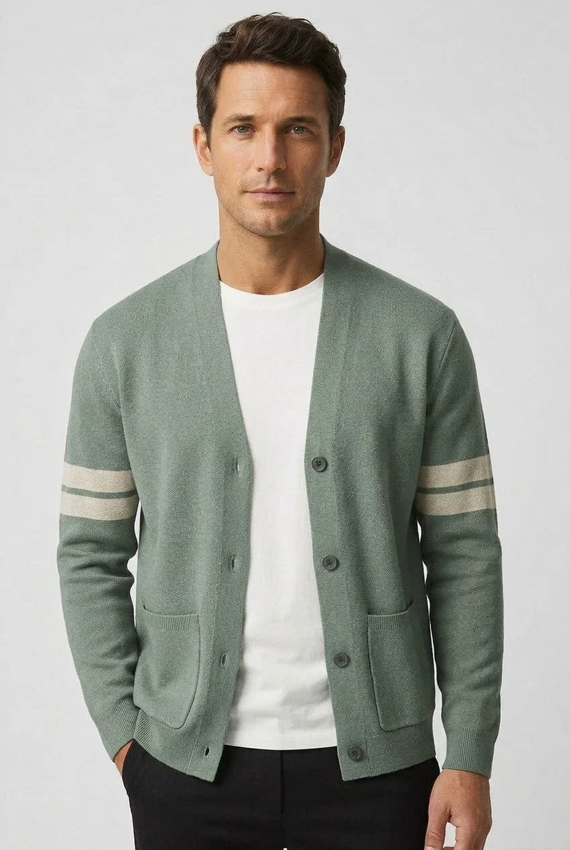 Men's Relaxed Fit V-Neck Striped Cardigan Sweater
