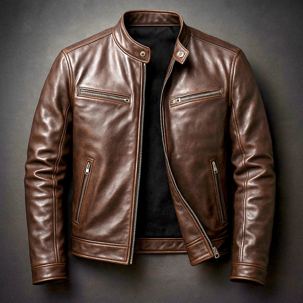 Men's Slim Fit Zip-Up Vintage Leather Jacket