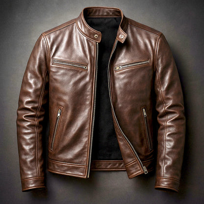 Men's Slim Fit Zip-Up Vintage Leather Jacket