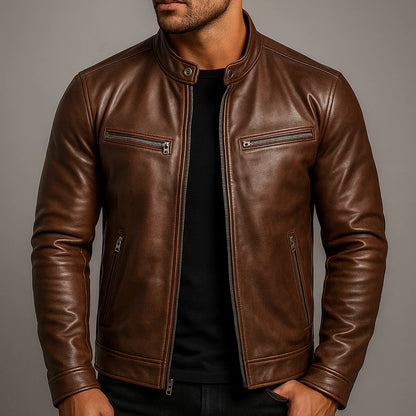 Men's Slim Fit Zip-Up Vintage Leather Jacket