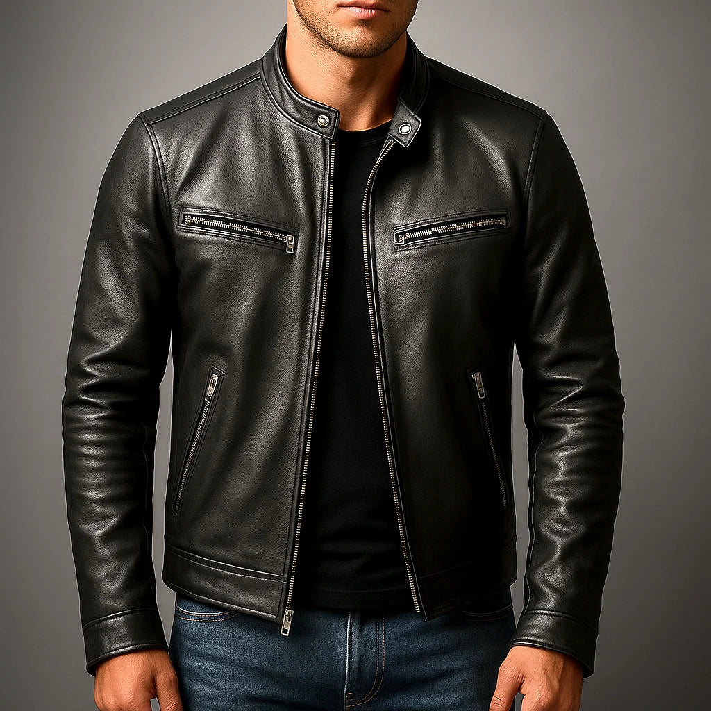 Men's Slim Fit Zip-Up Vintage Leather Jacket