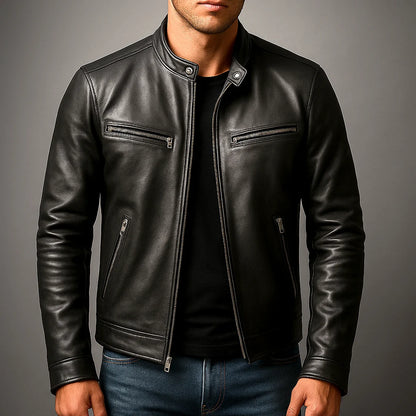 Men's Slim Fit Zip-Up Vintage Leather Jacket