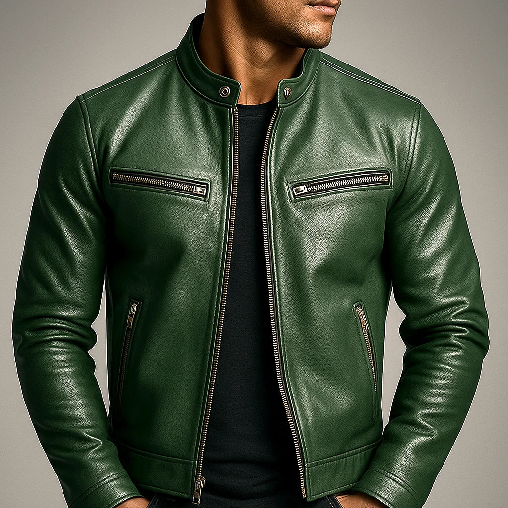 Men's Slim Fit Zip-Up Vintage Leather Jacket