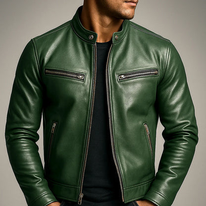 Men's Slim Fit Zip-Up Vintage Leather Jacket