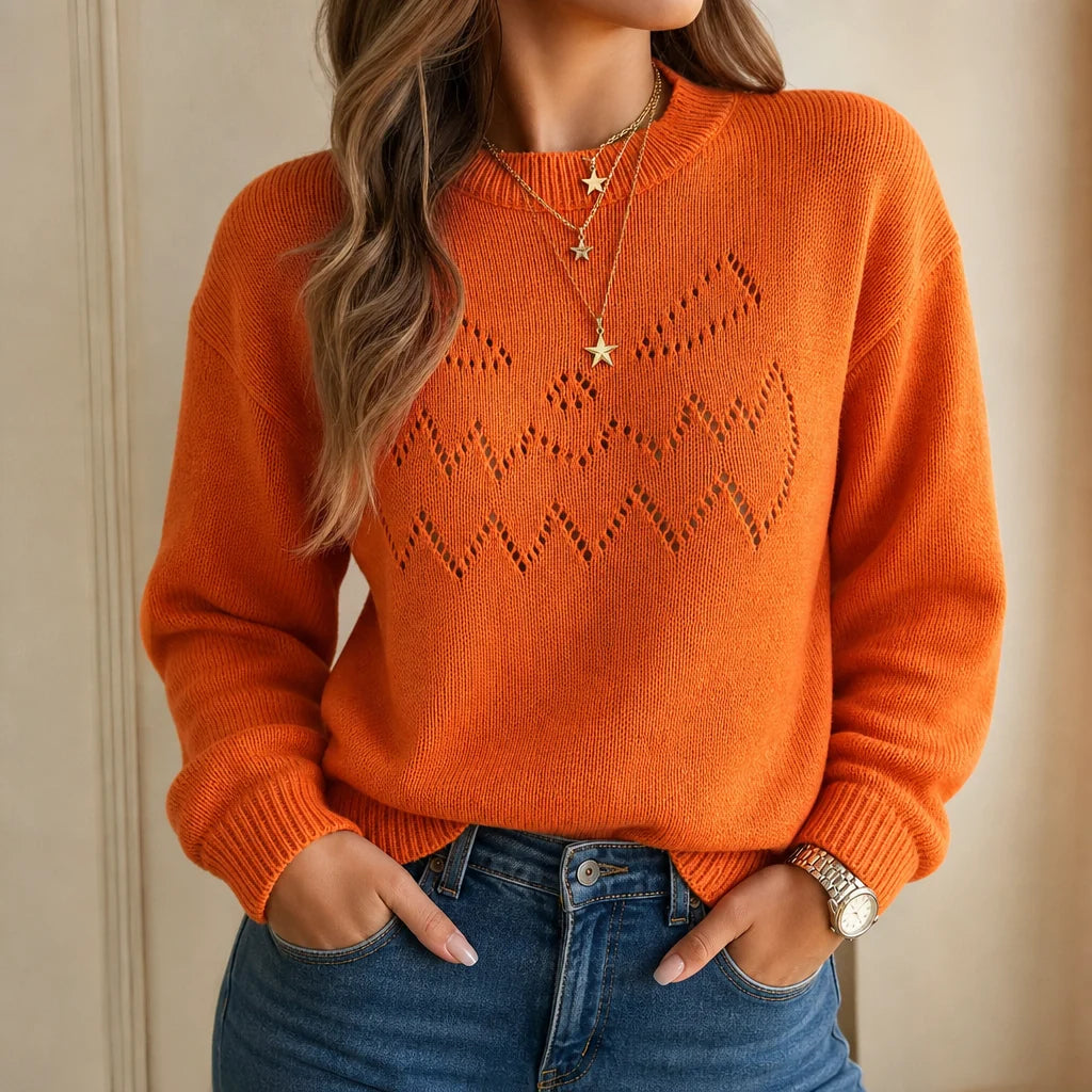 Women's Cozy Relaxed Fit Openwork Knit Sweater