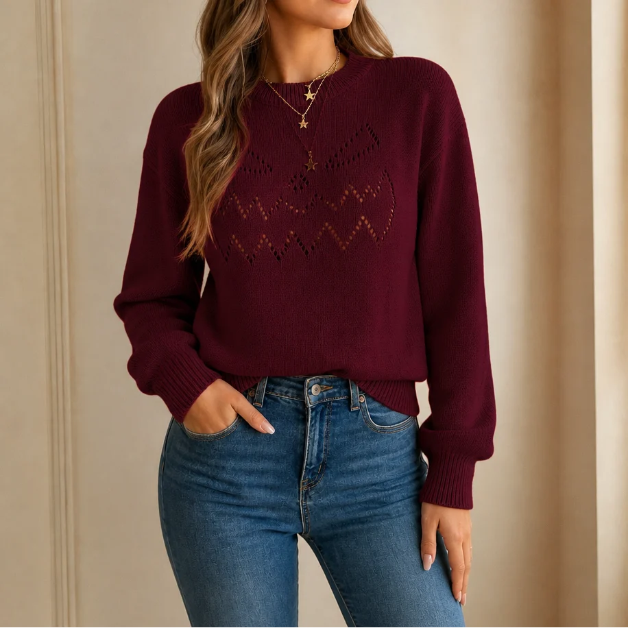 Women's Cozy Relaxed Fit Openwork Knit Sweater