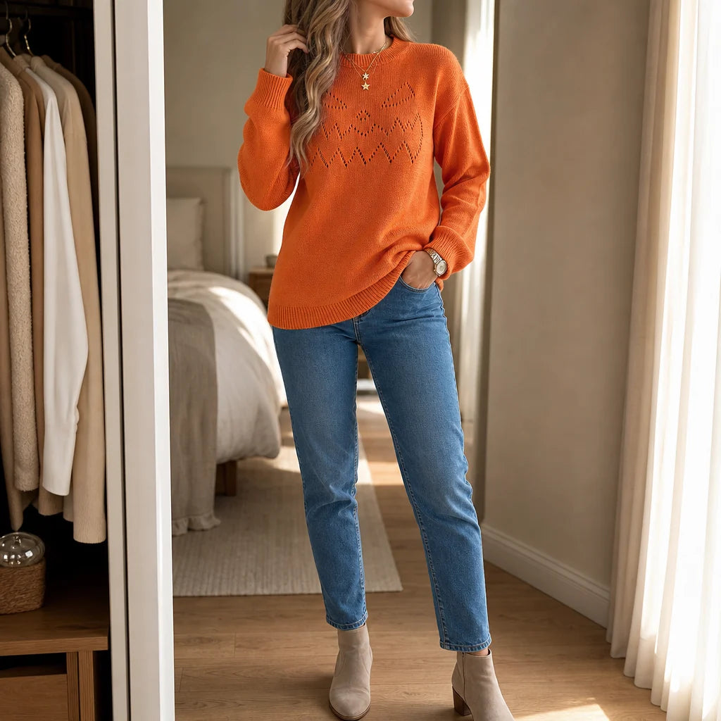 Women's Cozy Relaxed Fit Openwork Knit Sweater