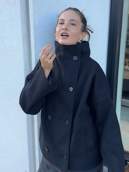 Women's Elegant High Collar Button-Up Winter Coat