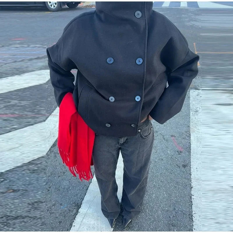 Women's Elegant High Collar Button-Up Winter Coat