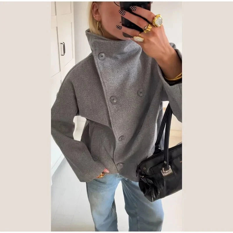 Women's Elegant High Collar Button-Up Winter Coat